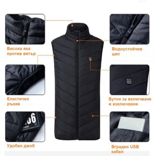 Електрически отопляем елек 9 зони, Cardinella, Тъмно синьо, 4XL - Image 5